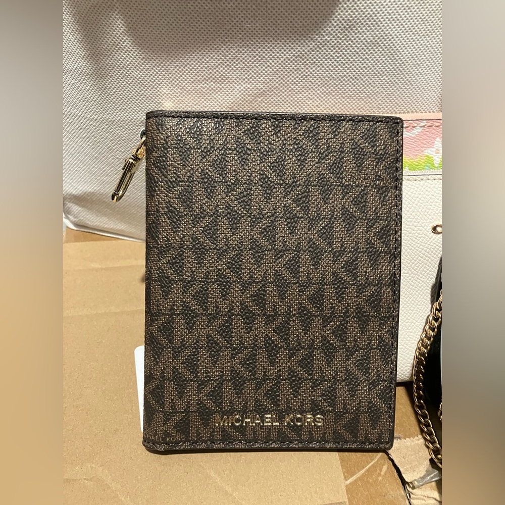 Michael Kors Dark Brown Monogram Passport/Card Holder